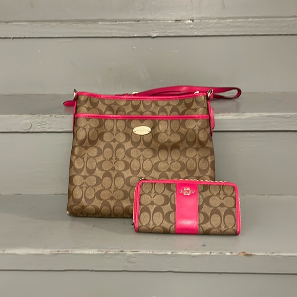 Coach crossbody (brown/pink) and matching wallet- sold as a set - Picture 1 of 5